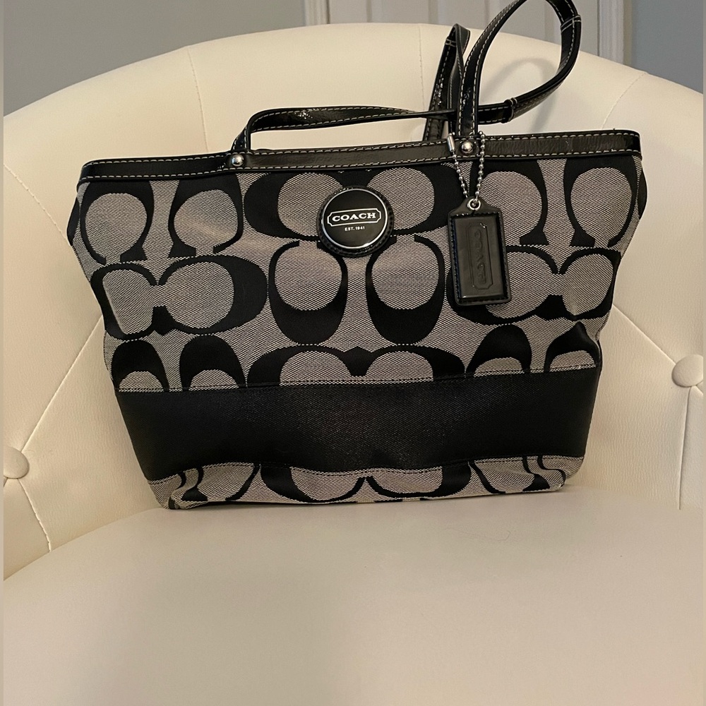 Coach Black logo tote